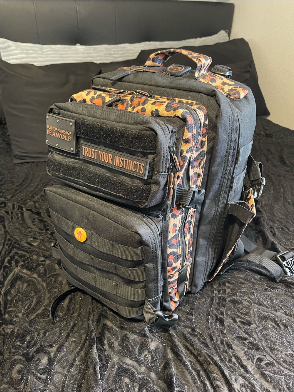 RARE Wolfpak 35L Tactical Backpack - Black with Leopard Accent